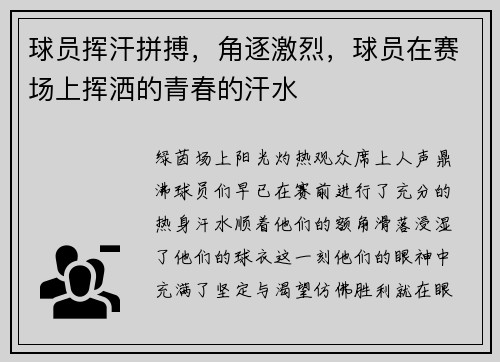球员挥汗拼搏，角逐激烈，球员在赛场上挥洒的青春的汗水