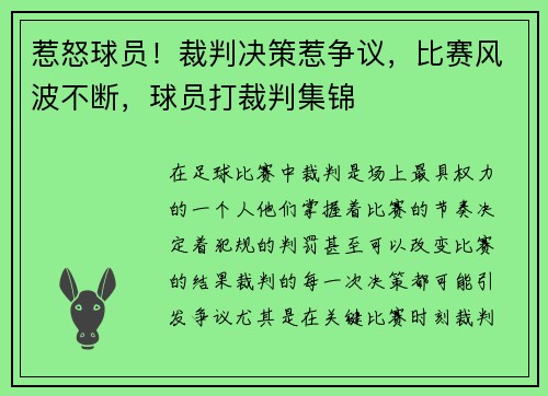 惹怒球员！裁判决策惹争议，比赛风波不断，球员打裁判集锦