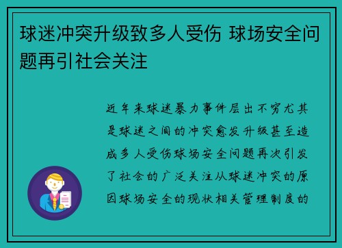 球迷冲突升级致多人受伤 球场安全问题再引社会关注